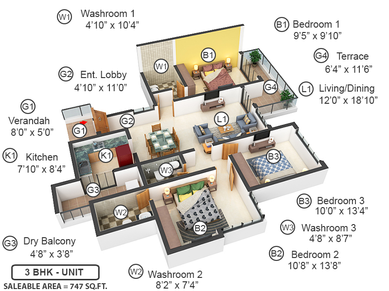 3DFloorPlan of Yashada Life Vedika Phase 1