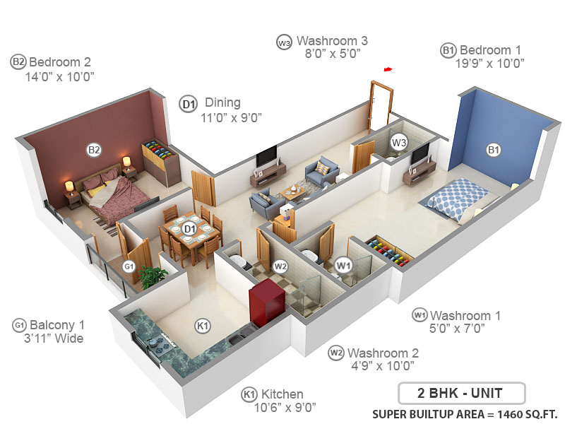 3DFloorPlan of MCK Pratibha Enclave