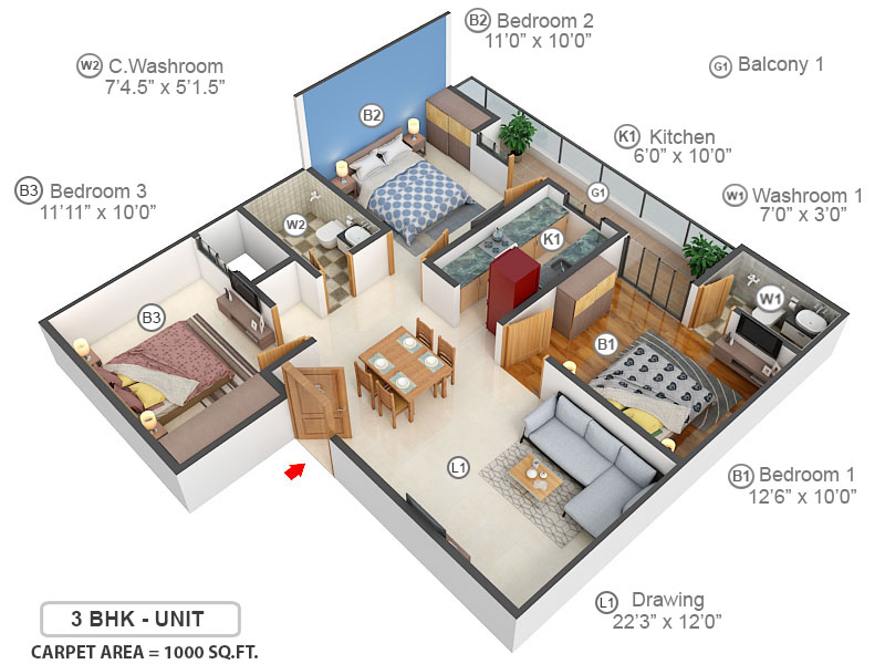3DFloorPlan of SSG Yash Residency 3