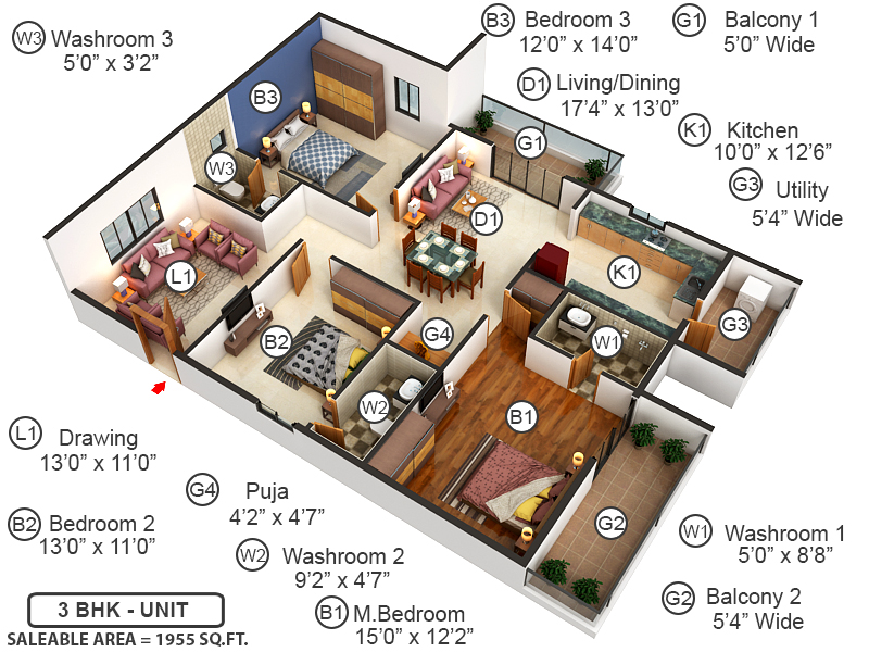 3DFloorPlan of Niharika Landmark Phase 1