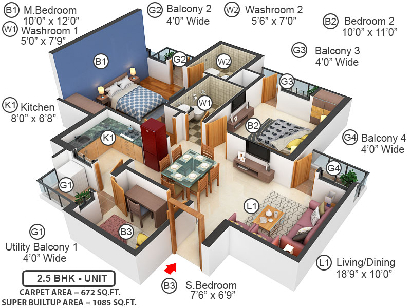 3DFloorPlan of Nimbus The Golden Palms