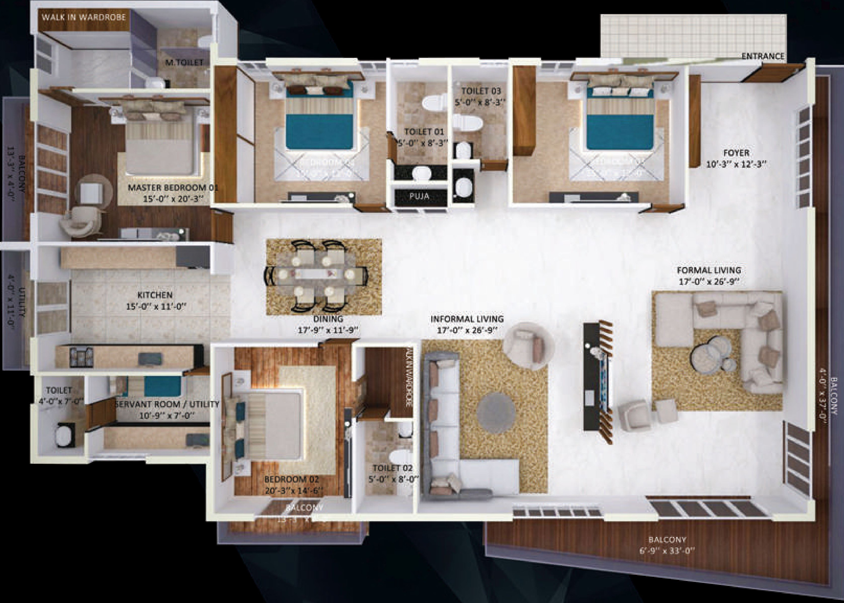 3DFloorPlan of Vaishnodevi L Opulence