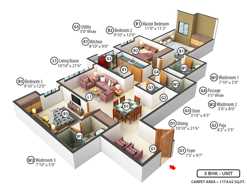 3DFloorPlan of Lodha Sterling Tower G
