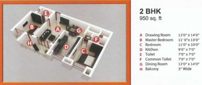 3DFloorPlan of Divine Delhi Awas Yojna