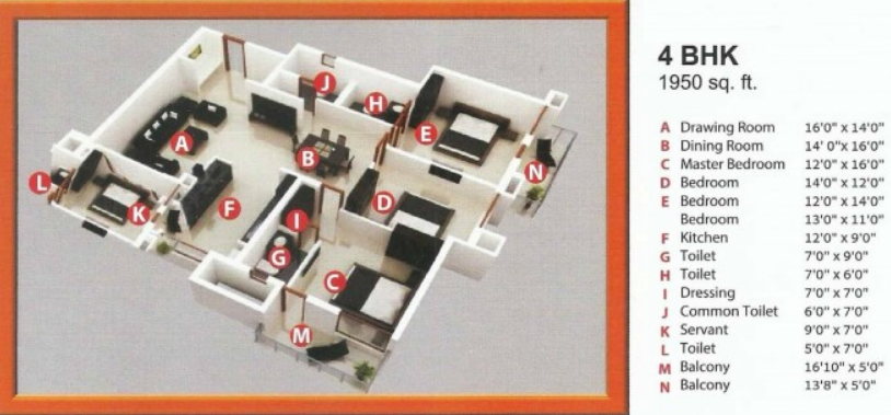 3DFloorPlan of Divine Delhi Awas Yojna