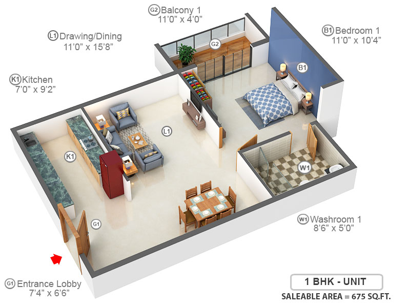 3DFloorPlan of Disha Courtyard