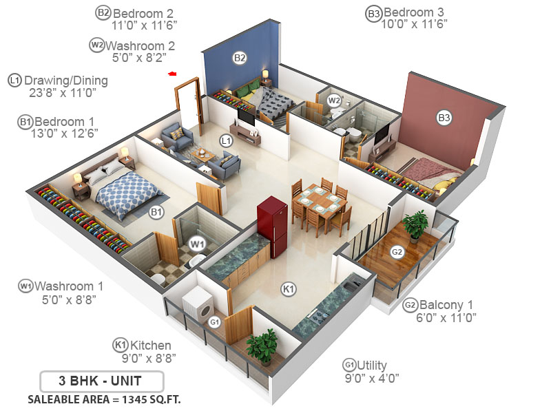 3DFloorPlan of Disha Courtyard