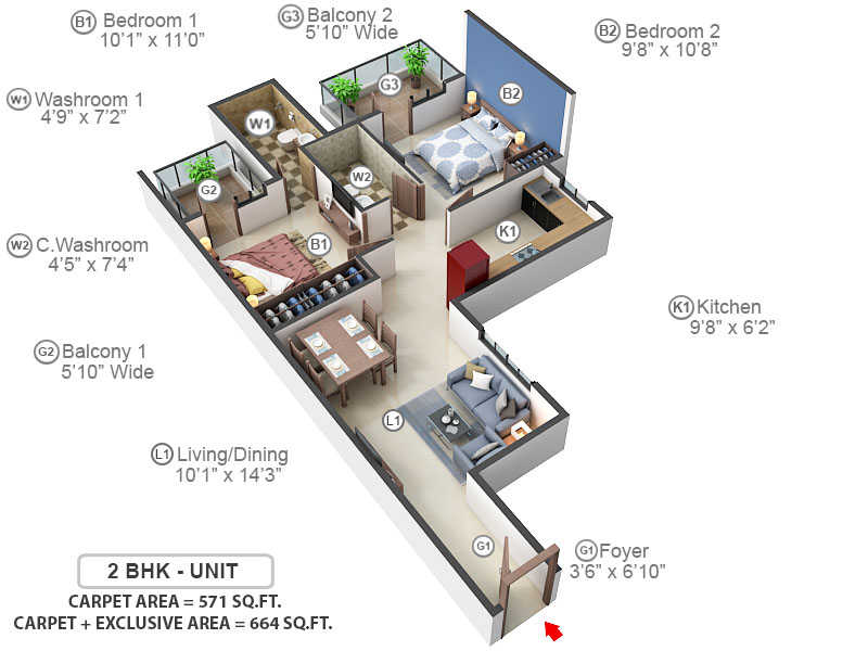 3DFloorPlan of Pareena Om Apartments