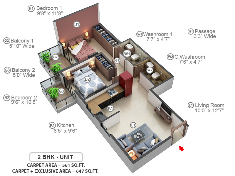 3DFloorPlan of Pareena Om Apartments