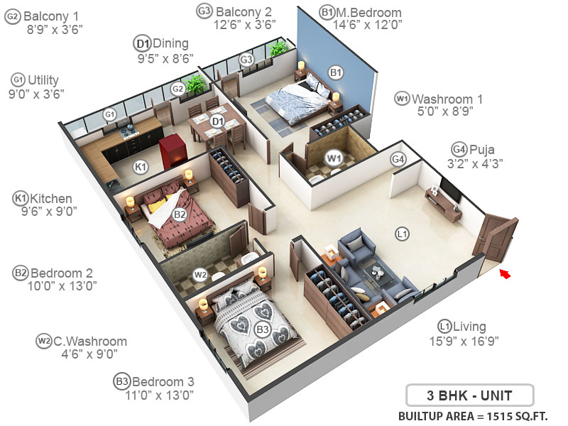 3DFloorPlan of Surya Spaces