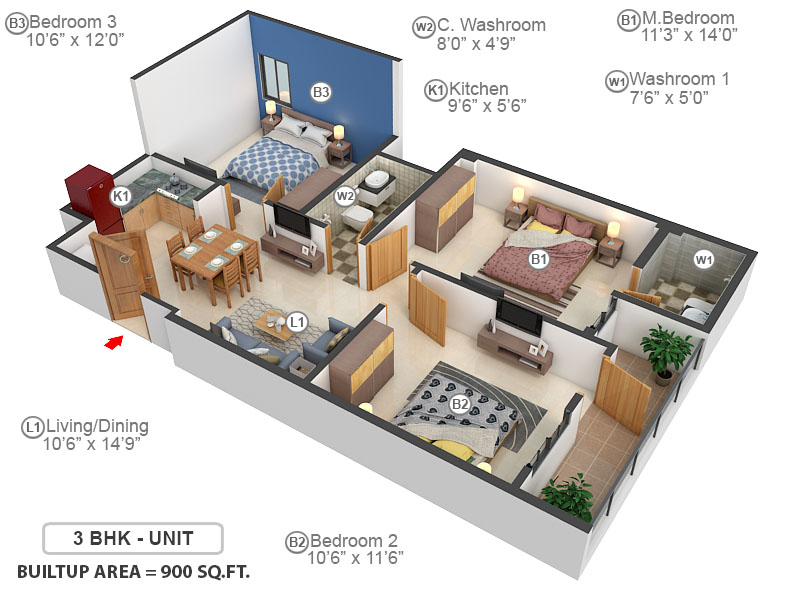 3DFloorPlan of Delhi Shubh Apartment Part 1