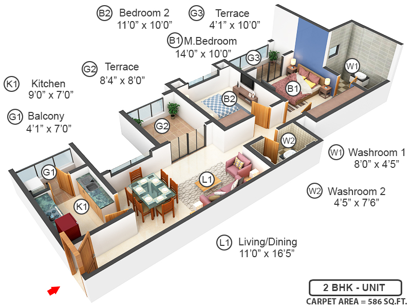 3DFloorPlan of Goel Ganga Legend A2 And B4