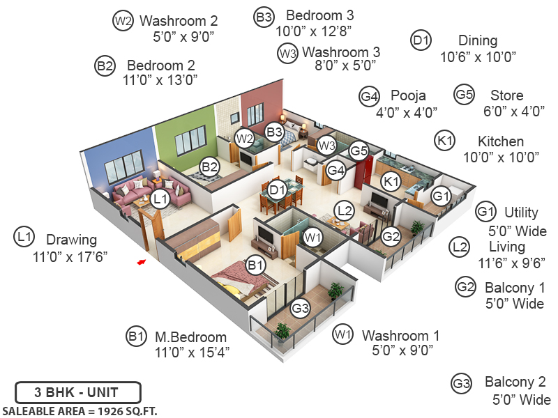 3DFloorPlan of Bricks Skywoods