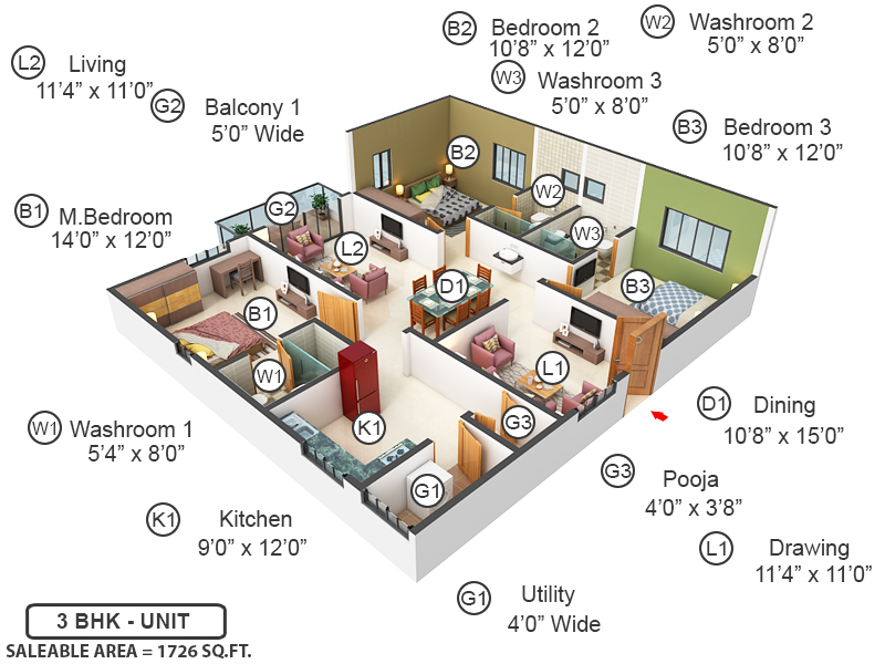 3DFloorPlan of Bricks Skywoods