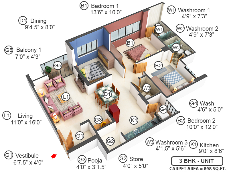 3DFloorPlan of Shreenath Shaligram