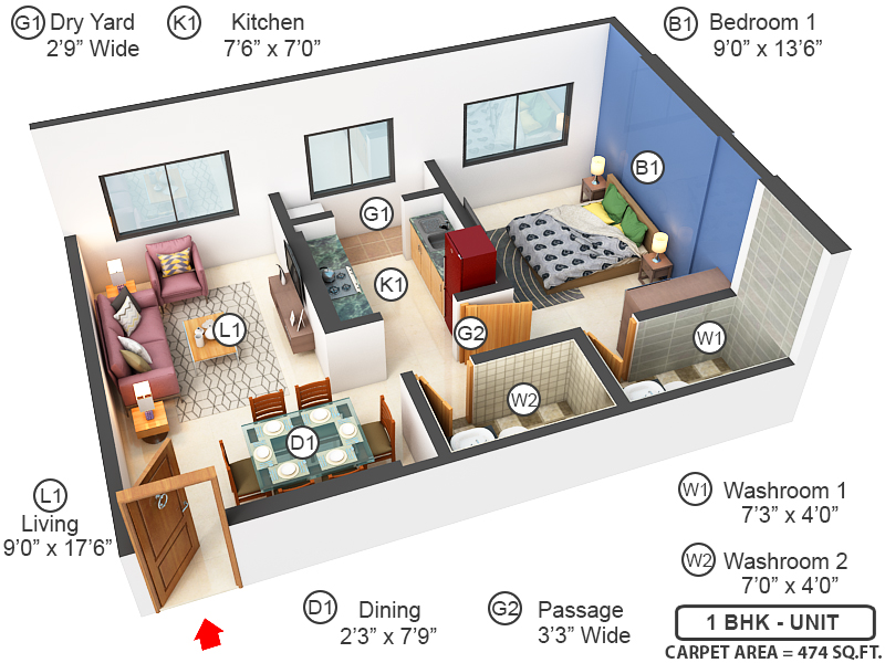 3DFloorPlan of Oxford Navrang Oasis