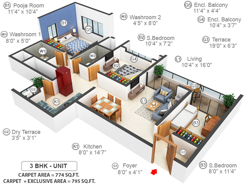 3DFloorPlan of Kumar Piccadilly E Building