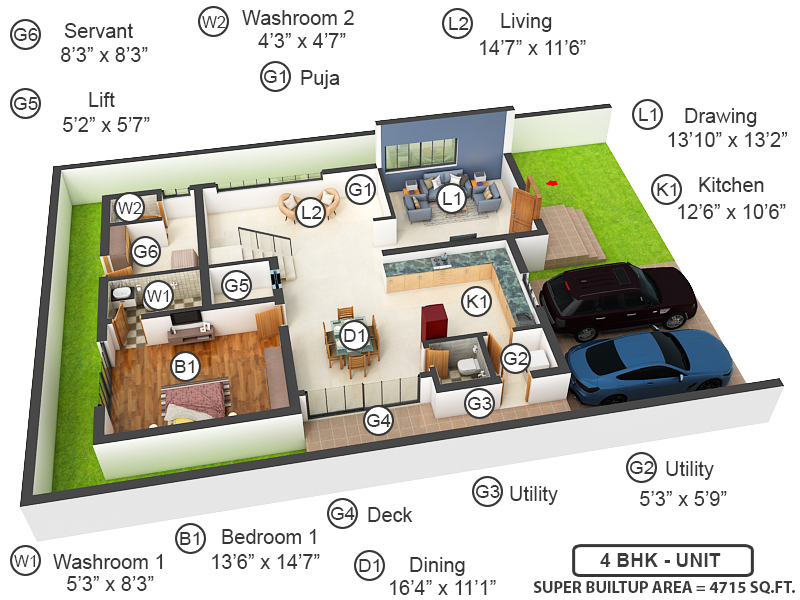 3DFloorPlan of Northstar Allura Villa 1 To 35