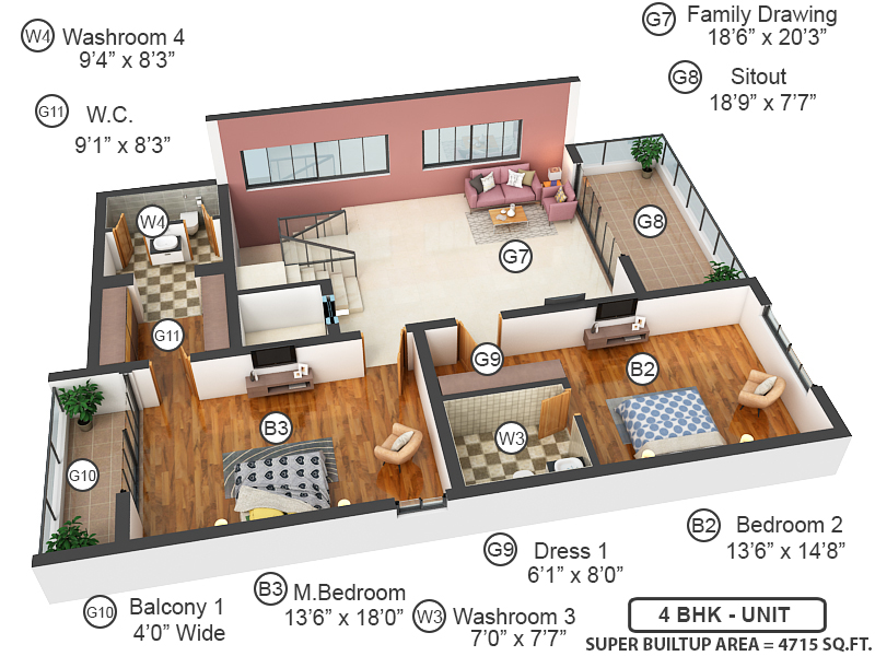 3DFloorPlan of Northstar Allura Villa 1 To 35