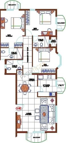 Gold Gold Grandis Floor Plan (3BHK+3T)