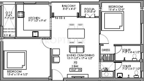 Vijay Gayathri Garden (2BHK+2T (1,121 sq ft)   Pooja Room 1121 sq ft)
