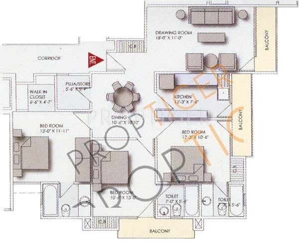 Express Builders Express Residency Floor Plan (3BHK+3T)