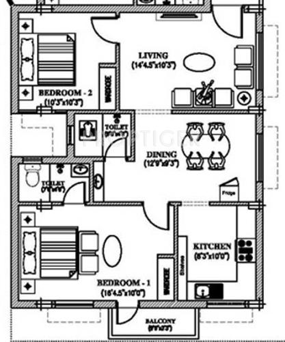 Pearl Iris Apartment (2BHK+2T (980 sq ft) 980 sq ft)