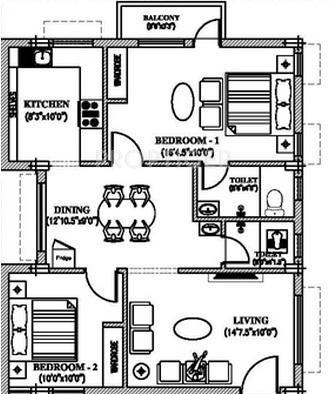 Pearl Iris Apartment (2BHK+2T (1,112 sq ft) 1112 sq ft)