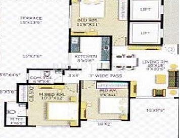 Reputed Builder Nida Amisha Floor Plan (3BHK+3T)