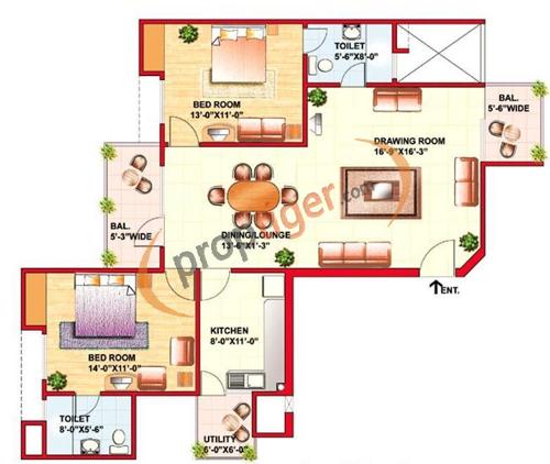 Eldeco Riviera (2BHK+2T (1,420 sq ft) 1420 sq ft)
