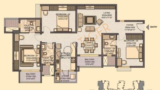 Sobha Classic (3BHK+3T (1,752 sq ft) 1752 sq ft)