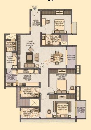 Sobha Classic (3BHK+3T (2,070 sq ft) Servant Room 2070 sq ft)