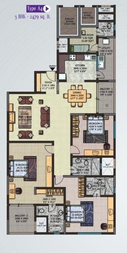 Sobha Petunia (3BHK+4T (2,479 sq ft) + Servant Room 2479 sq ft)