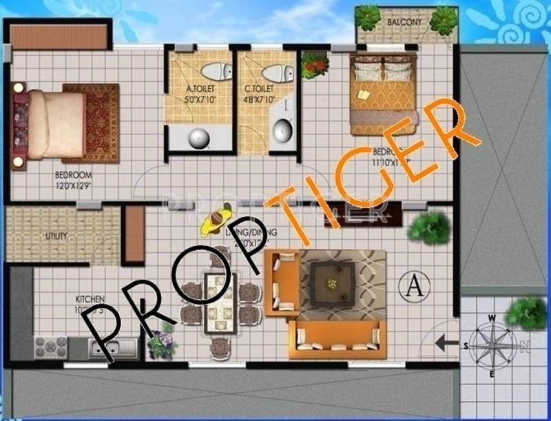 PSR PSR Mansion Floor Plan (2BHK+2T)