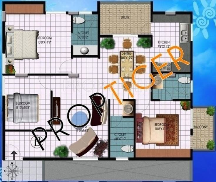 PSR PSR Mansion Floor Plan (3BHK+3T)
