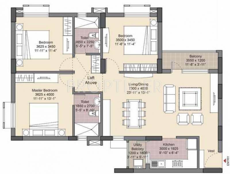 Unitech Fresco (3BHK+2T (1,450 sq ft) 1450 sq ft)