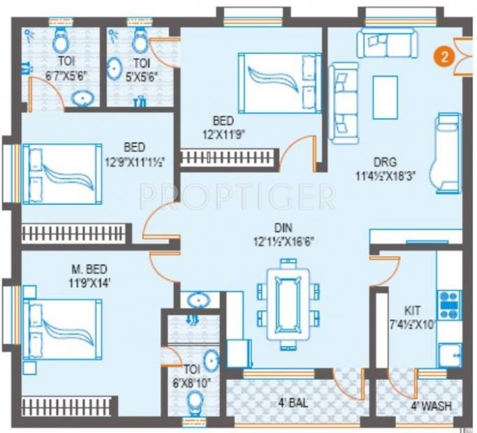 Jubilee Heavens (3BHK+3T (1,636 sq ft) 1636 sq ft)