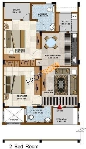 LIC HFL Care Jeevan Anand Floor Plan (2BHK+2T)