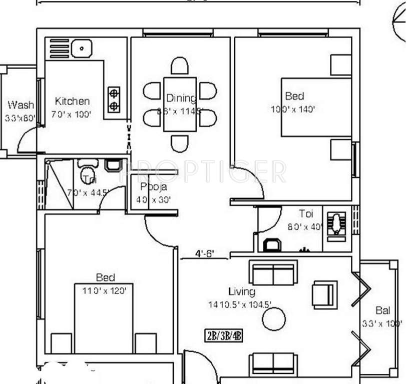 India The Radiance Retreat Floor Plan (2BHK+2T)