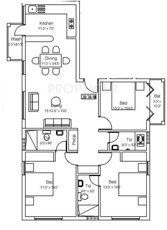 India The Radiance Retreat Floor Plan (3BHK+3T)