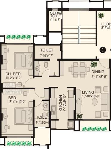 PR Builders Lido Towers Floor Plan (2BHK+2T)