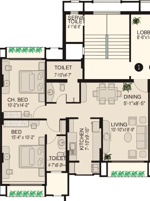 Floor Plan (2BHK+2T) PR Builders Lido Towers Floor Plan (2BHK+2T)