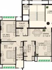 Floor Plan (2BHK+2T) PR Builders Lido Towers Floor Plan (2BHK+2T)