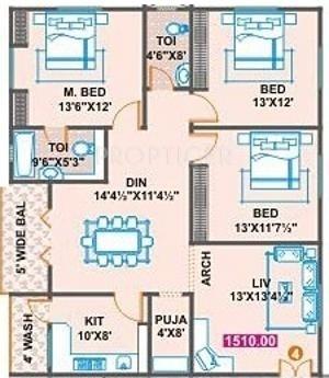 Thirtha Four Seasons (3BHK+2T (1,510 sq ft) Pooja Room 1510 sq ft) Thirtha Four Seasons (3BHK+2T (1,510 sq ft) Pooja Room 1510 sq ft)