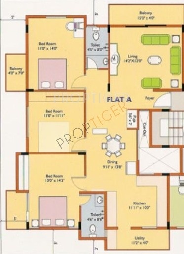 High Tech Constructions Thirumala Apartments Floor Plan (2BHK+2T)