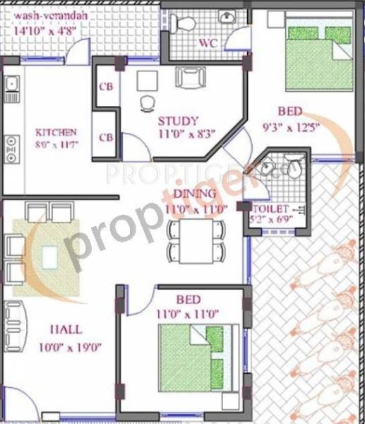 ZEN Sakthi (2BHK+1T (1,060 sq ft)   Study Room 1060 sq ft)