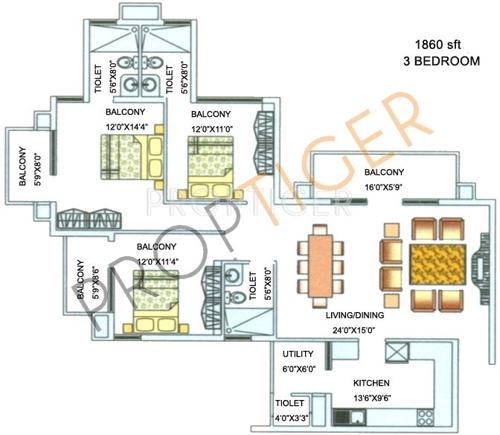 G Corp Zen Gardens (3BHK+4T (1,860 sq ft) 1860 sq ft)