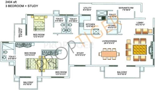 G Corp Zen Gardens (3BHK+3T (2,404 sq ft)   Study Room 2404 sq ft)