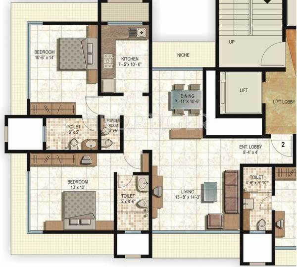 Floor Plan (2BHK+2T) Essgee Yash Heights Floor Plan (2BHK+2T)