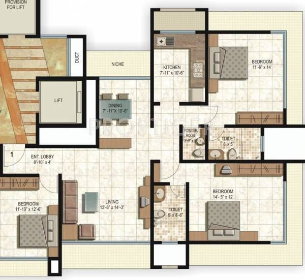Floor Plan (3BHK+2T) Essgee Yash Heights Floor Plan (3BHK+2T)